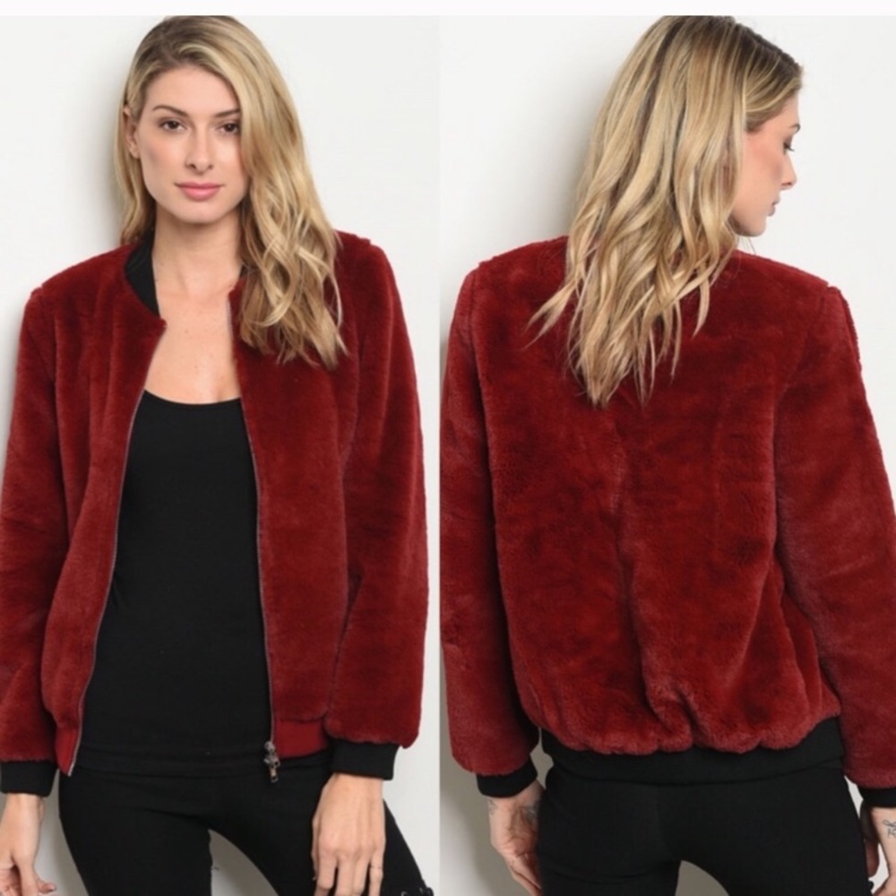 Faux fur bomber jacket